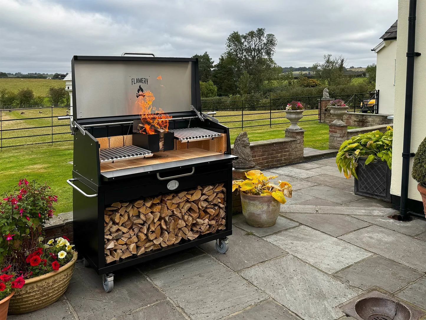 Flamery Large Asado BBQ with Split Grill and Firebox