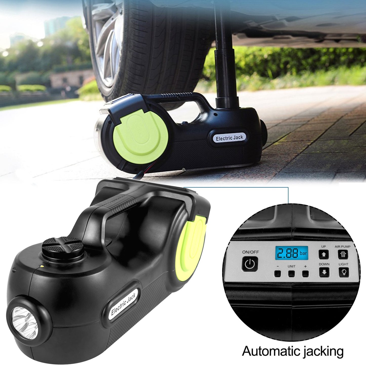 Elektrisk domkraft - 12 V - 5 t - Set för hjulbyte - Multifunktionell