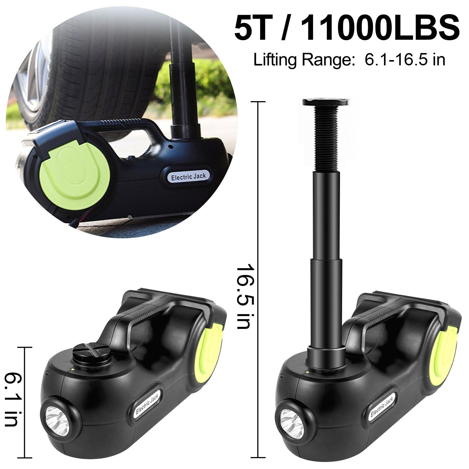 Elektrisk domkraft - 12 V - 5 t - Set för hjulbyte - Multifunktionell