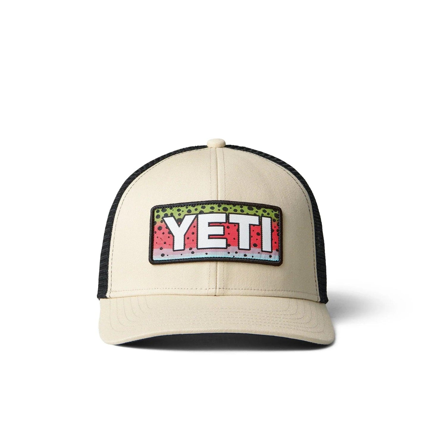 Rainbow Trout Logo Badge Trucker Hat in Cream